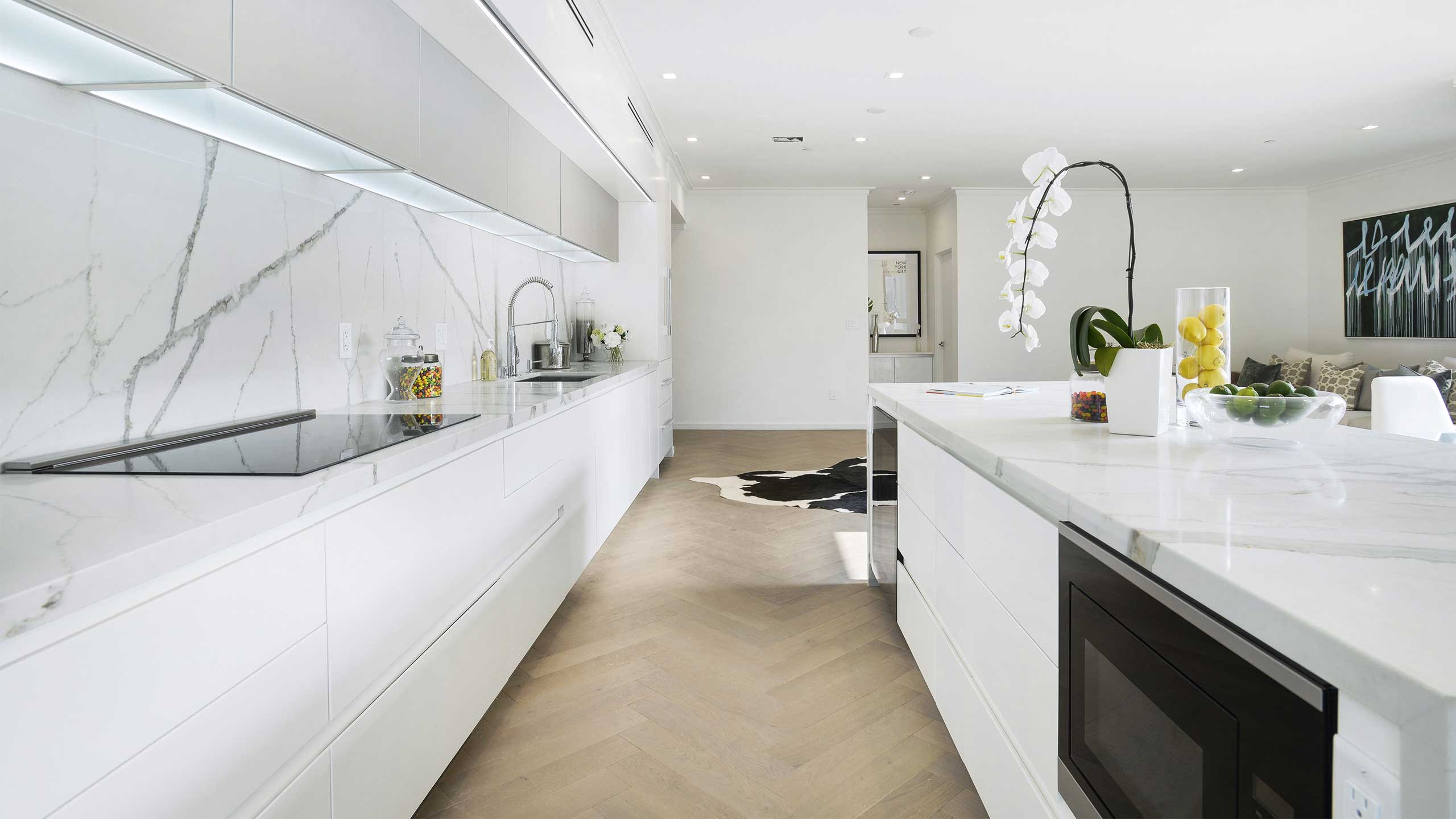 Luxury quartz countertop with beautiful veining pattern