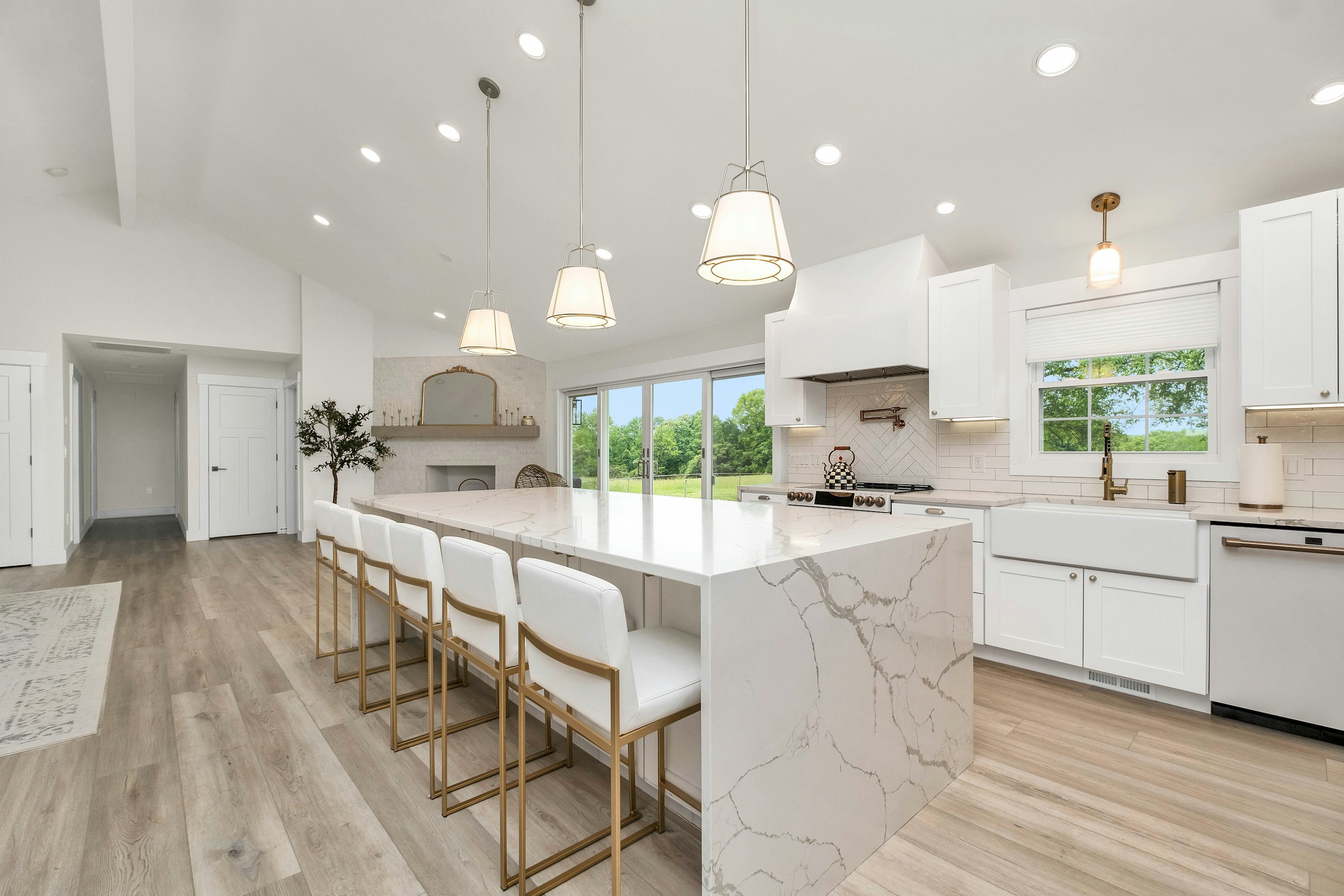 Sleek white quartz countertop on a modern kitchen island with clean lines